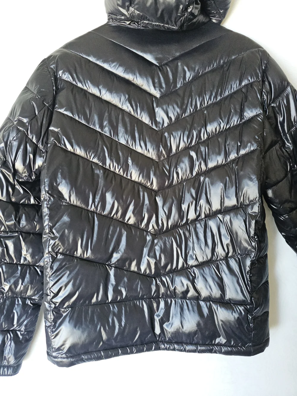 Tommy Hilfiger Men's Hooded Puffer Jacket Shiny Black Size M NWOT
